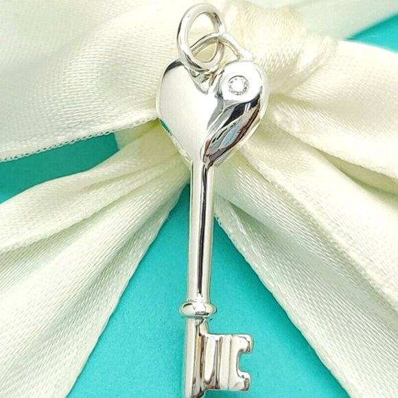 Tiffany & Co. Jewelry - NEW Tiffany & Co. Sterling Silver Diamond Heart 1.25 in Key Pendant Charm